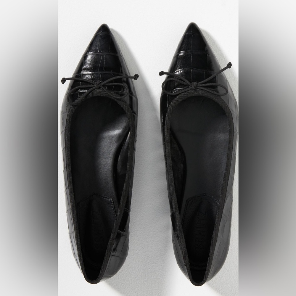 Anthropologie Schutz Dal Black Crocodile Embossed Leather Flats